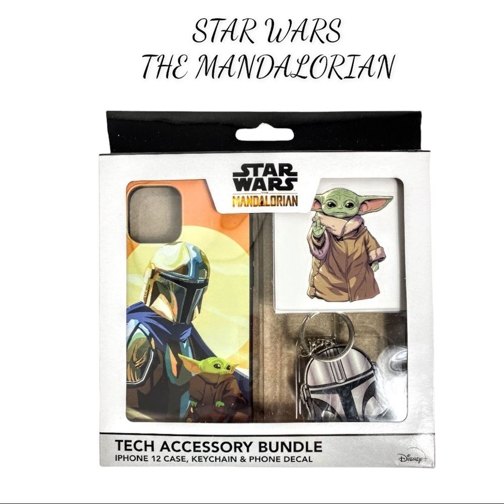 NIB Star Wars Mandalorian Apple iPhone 12 Phone Case Tech Accessory Bundle.